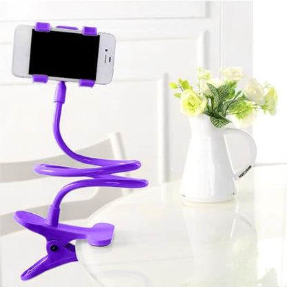 Gooseneck Phone Holder for Bed, Bed Table Phone Mount, Long Lazy Arm Headboard Bedside Bracket Clamp Stand, Easy 360 Adjustment Flexible Cellphone Clip for Home Offices Kitchen Gyms Table, 50cm - color: Purple