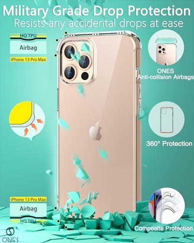 ONES for 13 Pro Case Clear,Slim Soft TPU Silicone Cover, Military Drop Protective Thin Phone Bumper Case with Shockproof Airbags, Yellowing Resistant Transparent - color: HD High Transparency, size: iPhone 13 Pro