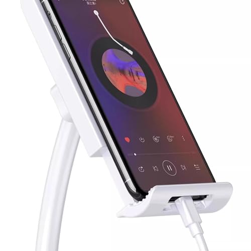 Metal Arm Phone Holder for Bedside Table Desk Adjustable Clamp Stand for Mobile Device Screen 360 Degree Rotation Design Bedside Phone Holder for Watching Moviesp - color: White