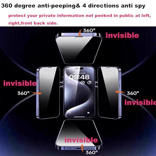 2 Pack Privacy Matte Screen Protector for iPhone16e/iPhone14/iPhone13 Pro/iPhone 13 6.1inch, 4-Way 360° Anti-Spy Anti Glare Tempered Glass, Auto Alignment Easy Installation Kit - size: for iPhone16e/14/13 Pro/13