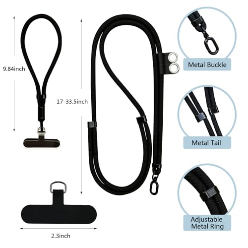 2 Pack Phone Lanyard and Wrist Strap Set, Adjustable Crossbody Neck Strap & Secure Phone Wrist Strap with 4 Pcs Tether Tabs, Adjustable Nylon Cell Phone Strap for iPhone & Samsung, Universal Fit