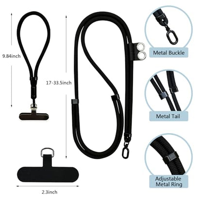 2 Pack Phone Lanyard and Wrist Strap Set, Adjustable Crossbody Neck Strap & Secure Phone Wrist Strap with 4 Pcs Tether Tabs, Adjustable Nylon Cell Phone Strap for iPhone & Samsung, Universal Fit