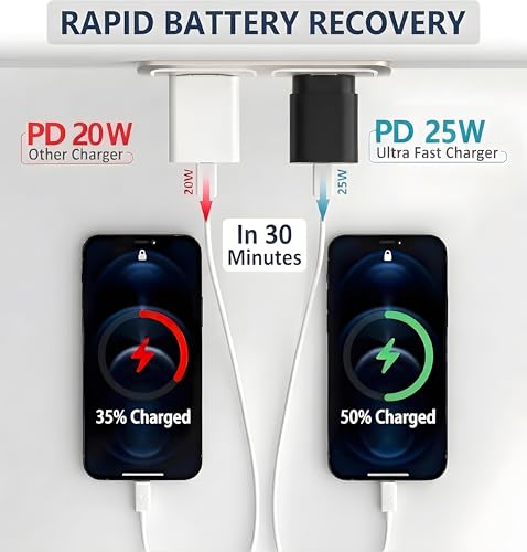 TT&C 2-Pack 25W USB C Fast Charger with 10FT Extra Long Cable (Black) - color: Black, size: 10ft