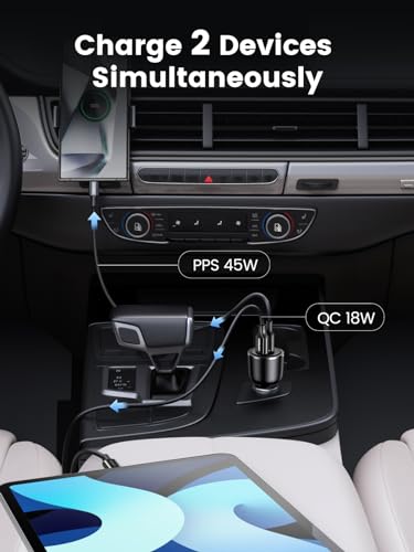 UGREEN 63W 2-Port USB C Car Charger, Type C Cigarette Lighter Adapter