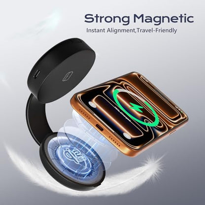 Qi2.2 Certified 25W 3 in 1 Wireless Charging Station for Apple, Foldable Mini MagSafe Travel Charger Pad for iPhone 17-12 Series, Apple Watch & AirPods, Magnetic Charging Dock with 45W Adapter - color: Black