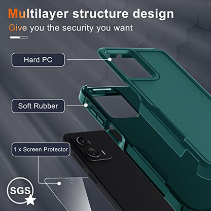for Motorola Moto G Power 5G 2024 Case, Full Body Heavy Duty Rugged Shockproof Protective Phone Cover with Lanyard Strap, Tempered Glass Screen Protector,Dark Green | with Tempered Glass Screen Protector+Lanyard Strap,Rugged Shockproof Protective Phone Ca