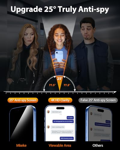 Mkeke for iPhone Air Privacy Screen Protector 3 Pack 25° Anti Spy 9H+ Tempered Glass Military-Grade Drop Protection Easy Installation Shockproof Full Edge Coverage 6.5 inch - size: 6.5 Inch