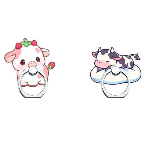 Phone Ring Stand Holder,Cow Phone Ring Grip Women Girls Cute Girly Kawaii Finger Ring Grip Stand for iPhone 17 16 15 14 13 Pro Max Plus Air - color: Strawberry Cow Phone Ring Grip