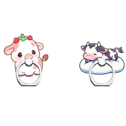 Phone Ring Stand Holder,Cow Phone Ring Grip Women Girls Cute Girly Kawaii Finger Ring Grip Stand for iPhone 17 16 15 14 13 Pro Max Plus Air - color: Strawberry Cow Phone Ring Grip