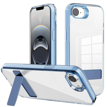 Case for iPhone 16e, Clear Kickstand | Yellowing-Resistant | Slim Transparent, 360° Kickstand, Compatible with MagSafe, Shock-Absorbing Bumper, for Hands-Free Video Calls & Movies - color: Blue