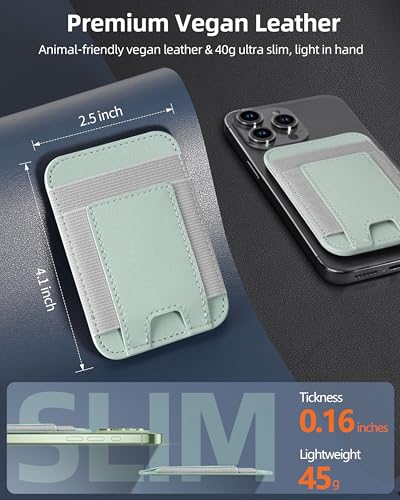Upgraded for Magsafe Wallet, 7 Card Holder, RFID Blocking, Strongest Magnet | Magnetic Wallet for iPhone 17/16/15/14/13/12 Series, for iPhone Magsafe Wallet with 2 Card Slots, Vegan Leather, Light Green - color: Light Green-Upgraded