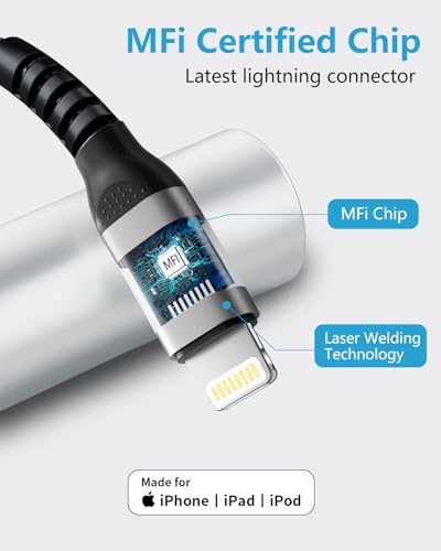 iPhone Charger Cable 10FT, [Apple MFi Certified] USB to Lightning Cable Fast Charging Braided iPhone Charging Cord cable Lead,Lightning Charger cable for iphone 14 13 12 11 Pro Max X 8 6 Plus and More