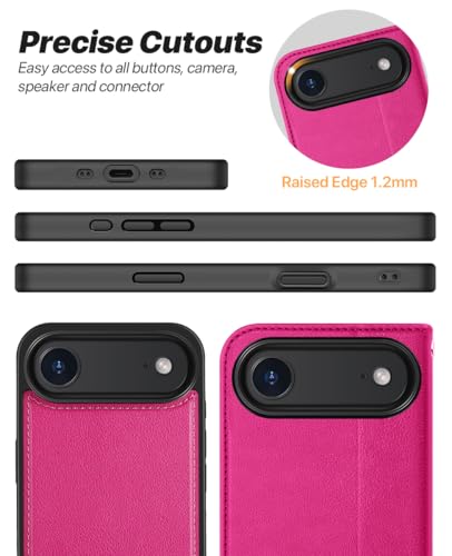 OCASE for iPhone Air Detachable Wallet Case with Card Holder, 2 in 1 PU Leather Flip Folio with RFID Blocking Stand Wrist Strap Shockproof Phone Cover 6.5 Inch 2025, Rose - color: Rose, size: iPhone Air