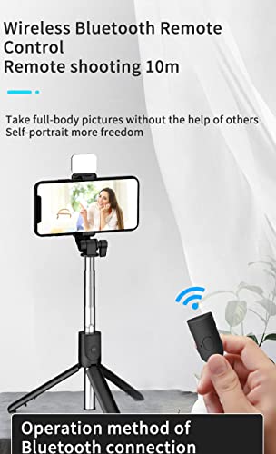PINHEN Selfie Stick Tripod with Light, Extendable 360° Rotation Tripod Stand with Detachable Wireless Remote 3 in 1 Portable Mobile Phone Holder Compatible with iPhone Android Sansung(White+Light) - color: White+Light