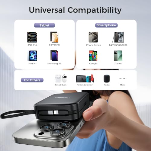 10000mAh Portable Charger Power Bank Built in Cables&Wall Plug - color: Black