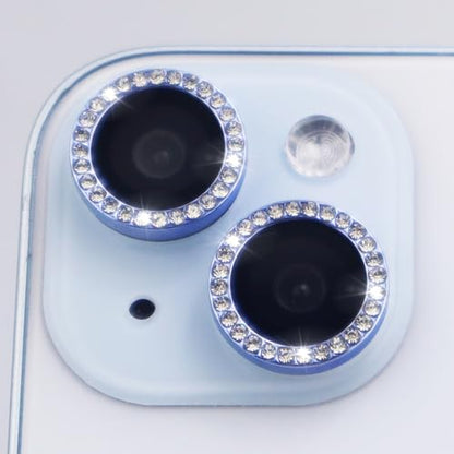 Camera Lens Protector for iPhone 15/15 Plus/14/14 PlusBling Diamond Metal Ring Rhinestone Tempered Glass Lens Cover Accessories (Blue) - color: Blue