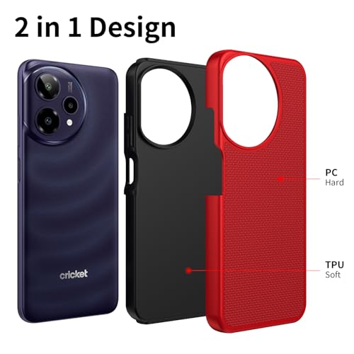 for Cricket Icon Plus 2026 (Plus Version Only) /AT&T Verge 2 Case with Tempered Glass Screen Protector,Dual Layer Heavy Duty Shockproof Protection (Red) - color: Red