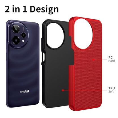 for Cricket Icon Plus 2026 (Plus Version Only) /AT&T Verge 2 Case with Tempered Glass Screen Protector,Dual Layer Heavy Duty Shockproof Protection (Red) - color: Red