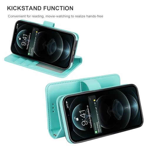 Bocasal Detachable Wallet Case Card Holder for iPhone 12/12 Pro, Light Blue | Kickstand Card Slots Holder PU Leather Magnetic Shockproof Wrist Strap Removable Flip Protective Cover 6.1 inch - color: Light Blue