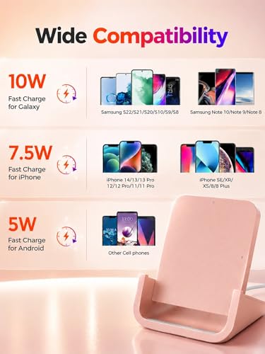 Wireless Charger YUWISS Wireless Charging Stand Cordless Charger 10/7.5/5W Compatible with iPhone 14 13 12/12 /11Pro Max/XR/XS Max/XS/X/8/8Plus Galaxy S22/S21/S9/S9+/S8/S8+ Note (Rose Gold) - color: Rose Gold
