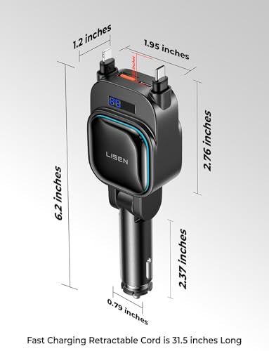 LISEN 96W 4 in 1 Retractable Car Charger with USB C & Lightning Cable for iPhone 17 Pro Max 16 15 14 13 12, Samsung Galaxy S25 S24, Android - Fast Charging Cigarette Lighter Adapter