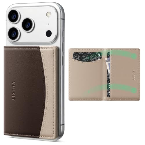 VULKIT Phone Card Holder Stick on Adhesive Credit Card Holder RFID Blocking Sticky Phone Wallet Compatible with iphone Leather Card Case for Women - color: Coffee-Brown