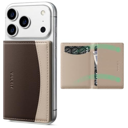 VULKIT Phone Card Holder Stick on Adhesive Credit Card Holder RFID Blocking Sticky Phone Wallet Compatible with iphone Leather Card Case for Women - color: Coffee-Brown