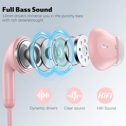 USB C Headphones for iPhone 18 Pro/17 Pro Max 16 Wired Earbuds,Pink - color: Pink