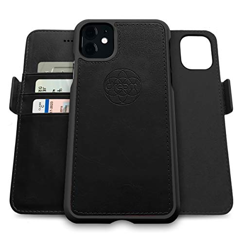 Dreem Fibonacci 2-in-1 Wallet Case for Apple iPhone 11 - Luxury Vegan Leather, Magnetic Detachable Shockproof Phone Case, RFID Card Protection, 2-Way Flip Stand - Black - color: Black, size: iPhone 11