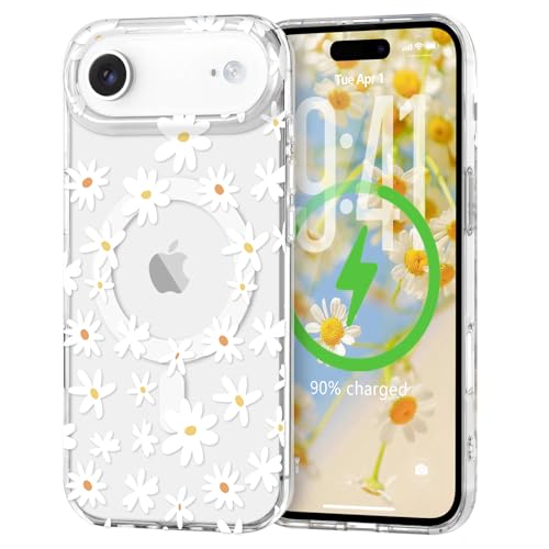 for iPhone Air Case Flower Clear Magnetic Floral 6.5 Inch,White | [Compatible with Magsafe], Cute Flower Girls Women Clear Case Silicone Shockproof Protective Cover with Pretty Floral Pattern - color: White, size: iPhone Air