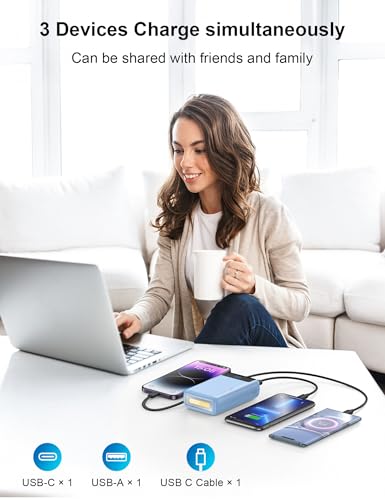 Nusyddy Portable Charger 27000mAh 22.5W w/Built-in Cable & LED Display Blue - color: Blue