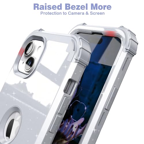 IDweel for iPhone 15 Case with Screen Protector,Luxury 3 in 1 Shockproof Slim Fit Hybrid Heavy Duty Protection Glitter Hard PC Cover Soft Silicone Sturdy Bumper Full Body Case,Glitter Grey - color: Glitter Grey