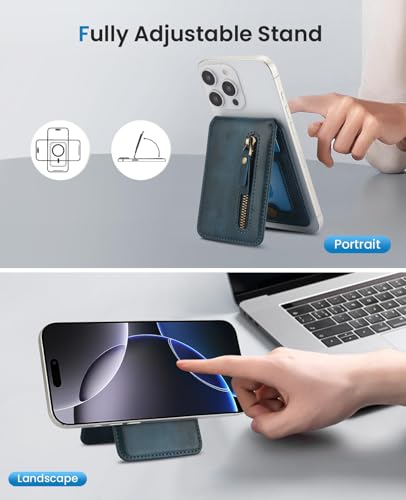 HAII for MagSafe Card Wallet Bag compatible with MagSafe Invisible Ultra-Thin Lightweight Kickstand Magnetic Mobile Wallet Man Woman, 4 Card Slots + 1 Zipper Cash Bag. (Blue, Zipper) - color: Blue, size: 4 Card Slots + 1 Zipper Cash Bag - Zipper