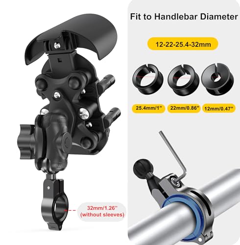 iMESTOU Anti-Vibration Motorcycle Phone Mount, Shock Damping Bike Cellphone Holder with 1" Ball Mount Base 720° Rotatable Fits for 12-32mm Handlebars, Widely Compatible with 5.4"-7.0" Smartphones