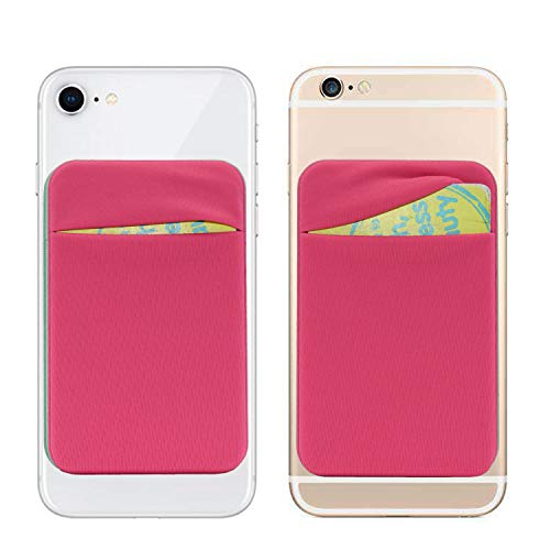Neoprene Cell Phone Card Holder 6 Cards Adhesive Mini Secure Wallet ID Credit Card Pocket Purse stick on Smartphone for iPhone 16/15/SE, Galaxy S24/S23/A75/A55/A14/Note 22 Ultra (Rose) - color: Rose