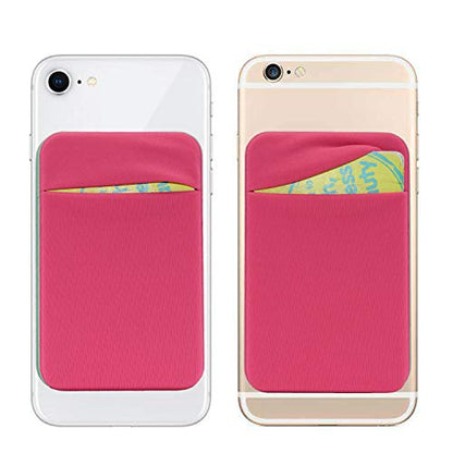 Neoprene Cell Phone Card Holder 6 Cards Adhesive Mini Secure Wallet ID Credit Card Pocket Purse stick on Smartphone for iPhone 16/15/SE, Galaxy S24/S23/A75/A55/A14/Note 22 Ultra (Rose) - color: Rose