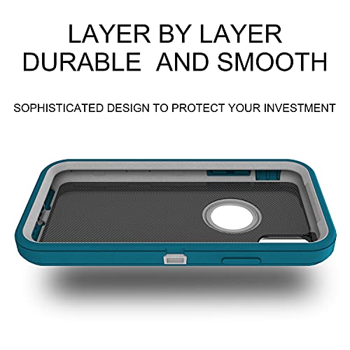 MXX Compatible with iPhone Xr Case, 3-Layer Super Protective Full Heavy Duty Body Tough Rugged Bumper Cover, Shock & Dust Proof, Designed for Apple Xr Phone Case 6.1" - color: Turquoise/Gray