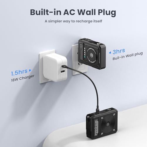 10000mAh for Magsafe Portable Charger Power Bank Built in Cables&Wall Plug - color: Black