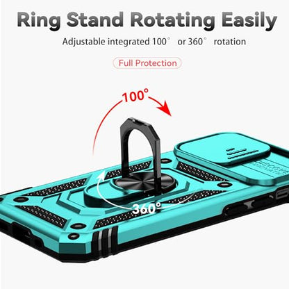 for iPhone 12 Mini Case with Camera Lens Cover HD Screen Protector, Dual Layer Military Grade Drop Protection Magnetic Ring Holder Kickstand Protective Phone Case for iPhone 12 Mini 5.4 inch (Mint) - color: Mint with camera cover Military-Grade 2nd gen