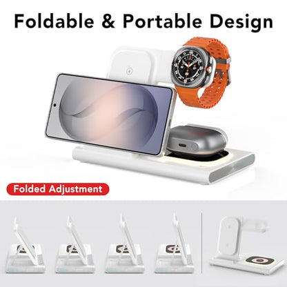 Wireless Charger for Samsung Charging Station, Foldable & Nightlight - color: white