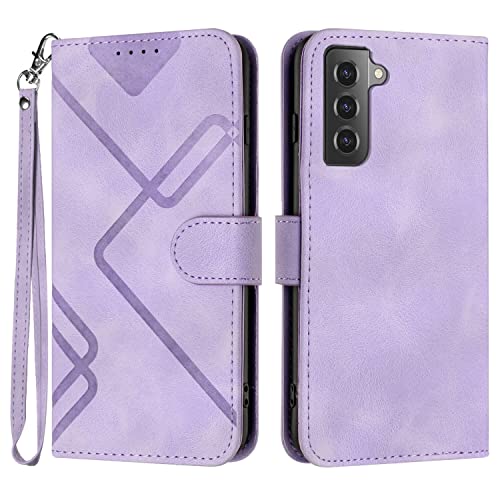 for Samsung S21 Case Wallet Card Holder Strap (Purple) | PU Leather Pattern, Card Slots, Cash Pocket, Kickstand, Magnetic Closure, Flip Cover, TPU Inner, Shockproof Protective - color: Purple