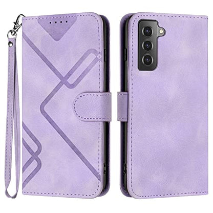for Samsung S21 Case Wallet Card Holder Strap (Purple) | PU Leather Pattern, Card Slots, Cash Pocket, Kickstand, Magnetic Closure, Flip Cover, TPU Inner, Shockproof Protective - color: Purple