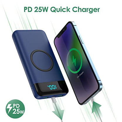 Wireless Portable Charger 30,800mAh,15W Wireless Charging USB C Power Bank,25W PD QC 4.0 Fast Charging 4 Outputs Travel Essentials Battery Pack Compatible with iPhone 17/16/15/14,Galaxy,Android-Blue - color: Blue