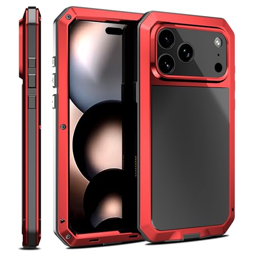 Compatiable with iPhone 17 Pro Max Case,360 Full Body Protective Cover Heavy Duty Shockproof [Tough Armour] Aluminum Alloy Metal Case with Silicone Built-in Screen Protector - Red - color: Red