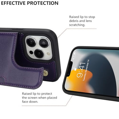 iCoverCase Compatible with iPhone 13 Pro Case with Card Holder, Wallet Phone Case for Women Men RFID Blocking PU Leather Protective Case 6.1 Inch (Dark Purple) - color: Dark Purple