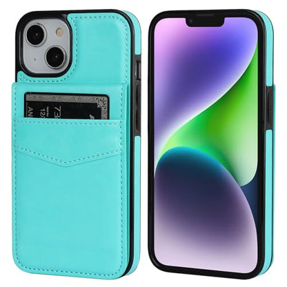 KIHUWEY for iPhone 14 Wallet Case Card Holder Kickstand, Light Blue - color: Light Blue