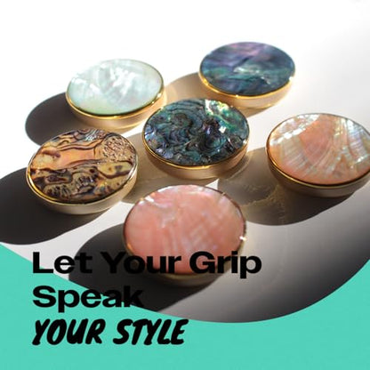 On The Grip Universal Phone Grip & Stand, Genuine Natural Gemstone/Seashell, Strong Adhesive Finger Holder, Collapsible Socket for iPhone, Samsung Galaxy, Kindle and Tablets (Peach)