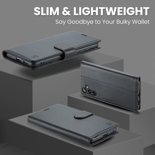 FLIPALM Wallet Case for Samsung Galaxy S25 Plus/S25+, Black | Card Holder, RFID Blocking, PU Leather Folio Flip, Kickstand, Protective Shockproof Cover - color: Black