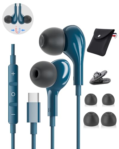 USB C Headphones for iPhone 15 Plus 16 Pro 17 Pro Max Pixel Redmi Magnetic - color: Blue