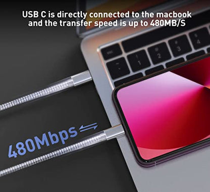 USB C to Lightning Cable 3 Pack 6FT Apple MFi Certified Fast Charging - color: gray
